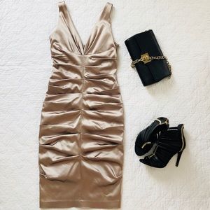 Tibi Taupe Gathered Midi Dress